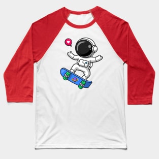 Cute Astronaut Playing Skateboard Cartoon Baseball T-Shirt